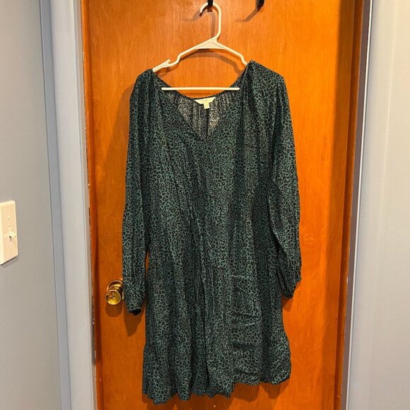 Terra & Sky Green Leopard Print Peasant Dress – Size 1X (16W–18W) - Picture 2 of 5